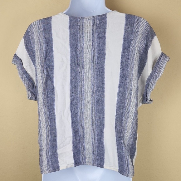 Anthropologie Cloth & Stone Striped Tie Front v neck button up Linen Blend - Picture 4 of 8